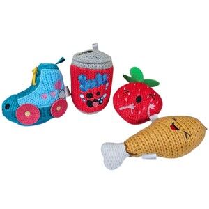 Ami Amis Plush Lot Of 4 Figures Soda Can, Drum Stick,skate And Strawberry Used!!